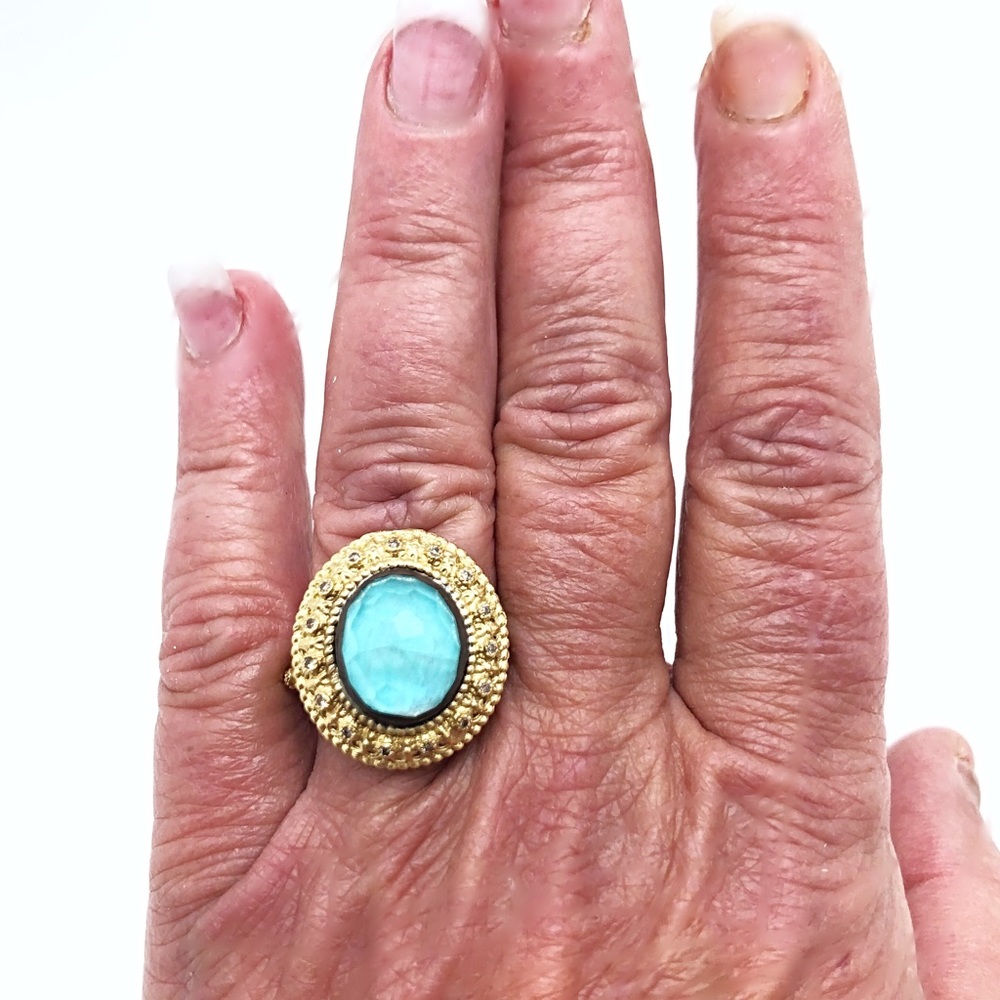 Armenta Diamond Turquoise Quartz Doublet Ring Size 6.5 Excellent Condition!